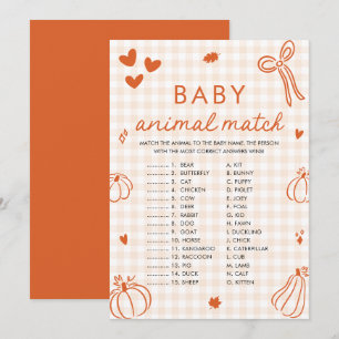 Herbst-Kürbis-Baby-Tier-Match-Baby-Shower-Spiel Einladung