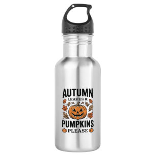 Herbst-Kürbis-Blätter Kürbisse Bitte Vintage_1 Edelstahlflasche