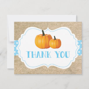 Herbst Kürbis Blaues Jutegewebe Dankeschön-Karte Dankeskarte