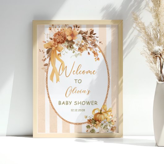 Herbst-Kürbis-Blumen-Baby-Shower-Willkommen Poster