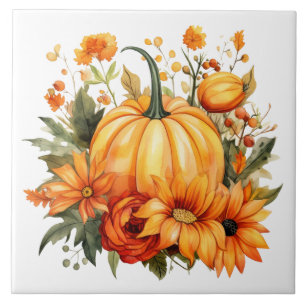 Herbst-Kürbis-Blumen-Keramikfliese Fliese