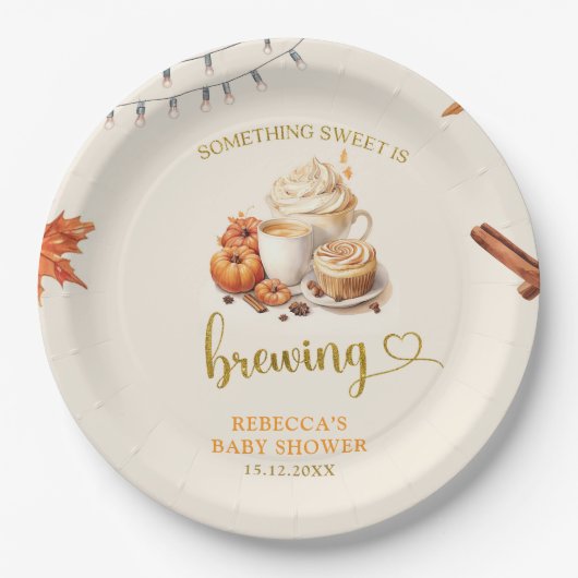 Herbst-Kürbis braut Kaffee Blätter Pappteller (Vorderseite)