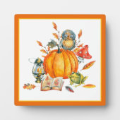 Herbst-Kürbis-Eule und Frosch Fotoplatte (Vorderseite)