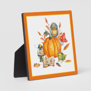 Herbst-Kürbis-Eule und Frosch Fotoplatte