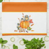 Herbst-Kürbis-Eule und Frosch Geschirrtuch (Gefaltet)