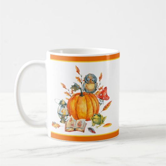 Herbst-Kürbis-Eule und Frosch  Kaffeetasse (Links)