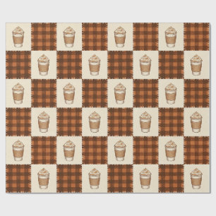 Herbst-Kürbis-Gewürz-Kaffee-Kariert Geschenkpapier