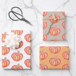 Herbst-Kürbis handbemalt Orange Geschenkpapier Set