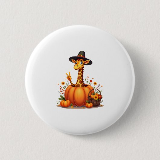 Herbst-Kürbis-Herbst-Giraffe-Dankfest Frauen Me Button (Vorderseite)