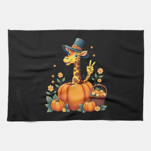 Herbst-Kürbis-Herbst-Giraffe-Thanksgiving-Frauen-M Geschirrtuch