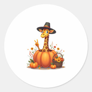Herbst-Kürbis-Herbst-Giraffe-Thanksgiving-Frauen-M Runder Aufkleber