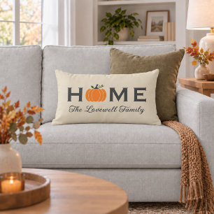 Herbst-Kürbis-Home-Beige-Familienmonogramm Lendenkissen
