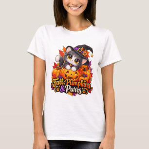 Herbst-Kürbis-Katzen-Halloween-T-Shirt für Frauen T-Shirt