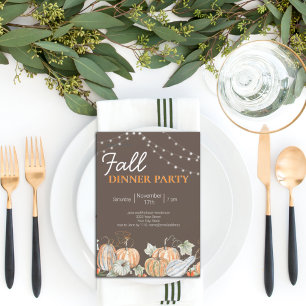Herbst-Kürbis-Lichterkette-Dinnerparty Einladung