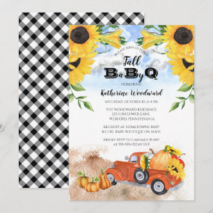 Herbst-Kürbis-Lieferwagen Sonnenblumen Baby-BBQ- Einladung