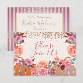 Herbst-Kürbis-Mauve-Rosa-Blumen benutzerdefiniert Einladung