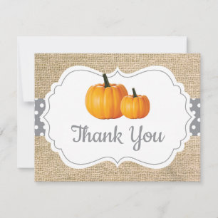 Herbst Kürbis Orange Grau und Weiß Jute Dankeskarte