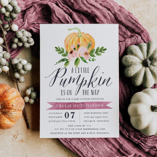 Herbst-Kürbis-Rosa-Blumen-Baby-Party Einladung