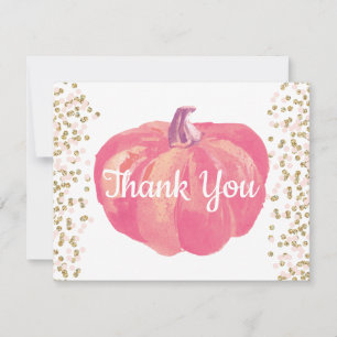 Herbst-Kürbis Rosa Gold Glitter Konfetti Dankeskarte