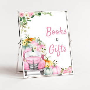 Herbst-Kürbis-Rosa-LKW-Bücher-und-Geschenke-Schild Poster
