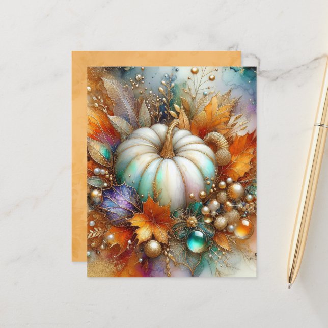 Herbst-Kürbis-Schabblonen-Papier (Vorderseite/Rückseite Beispiel)