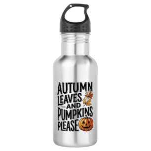 Herbst-Kürbis-Shirt mit Blättern und Halloween-Sti Edelstahlflasche