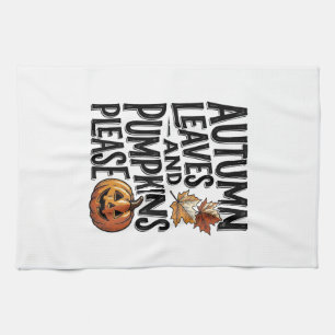 Herbst-Kürbis-Shirt mit Blättern und Halloween-Sti Geschirrtuch
