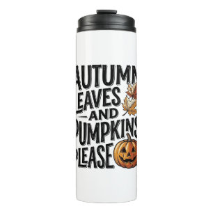 Herbst-Kürbis-Shirt mit Blättern und Halloween-Sti Thermosbecher