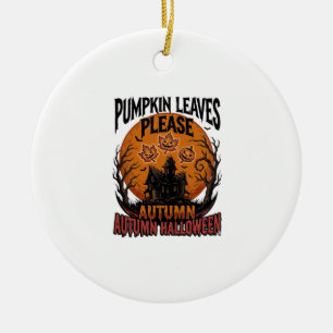 Herbst-Kürbis-Shirt mit Vintage-spooky Herbstlaub Keramik Ornament