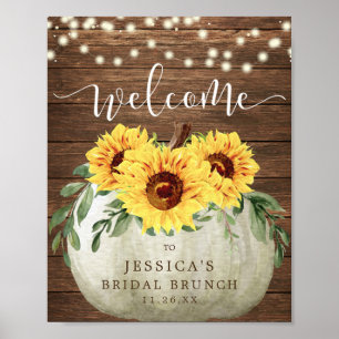Herbst-Kürbis-Sonnenblumen-Willkommensschild Regen Poster