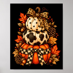 Herbst-Kürbis-Stapel Leoparden-Bogen kariert Herbs Poster