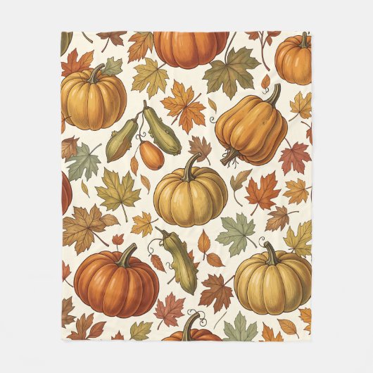 Herbst-Kürbis- und Blatt-Nahtloses Muster Fleecedecke (Vorderseite)