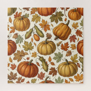Herbst-Kürbis-und-Blatt-Nahtloses Muster Puzzle
