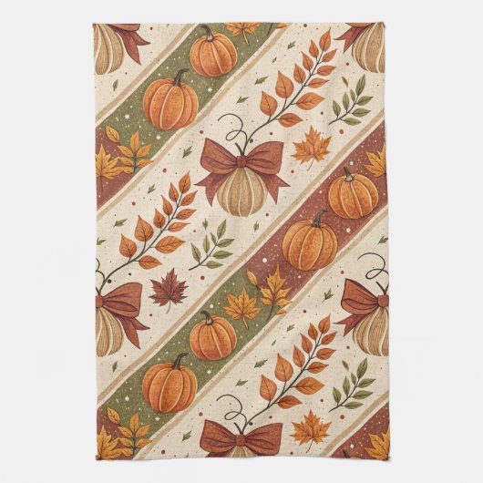 Herbst-Kürbis- und Blätter-Fall-Muster Geschirrtuch (Vertikal)