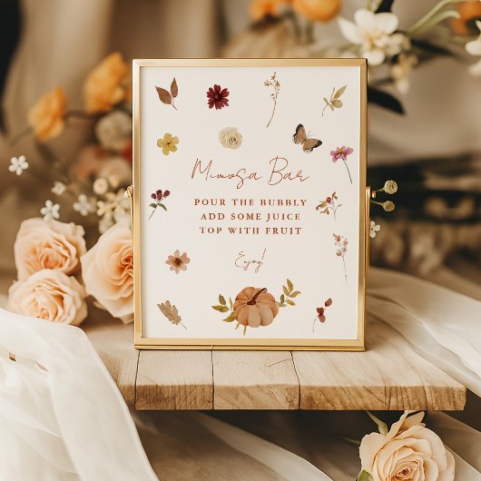 Herbst-Kürbis-Wildblumen-Mimosa-Bar-Schild  Poster