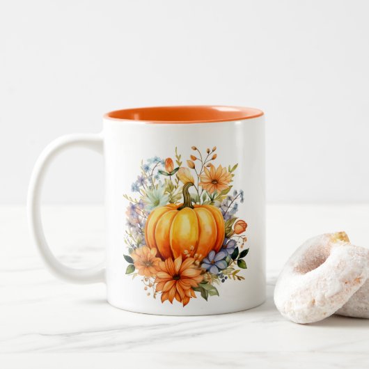 Herbst Kürbis Zweifarbige Tasse (Mit Donut)