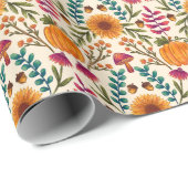 Herbst Kürbisernte und Blumenblättern Geschenkpapier (Rolleneckpunkt)