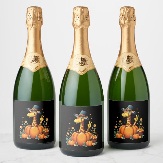 Herbst Kürbisfall Giraffe Erntedank Womens Me Schaumweinetikett (Flaschen)