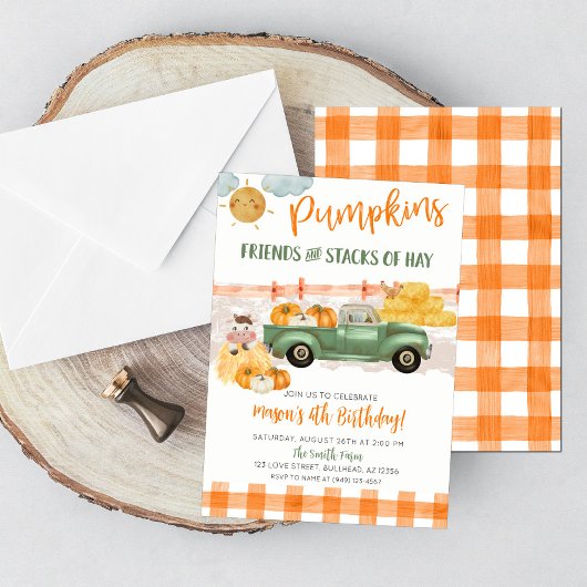 Herbst-Kürbisfeld alte vintage-LKW-Geburtstag Einladung