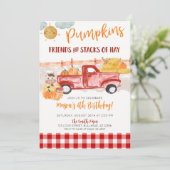 Herbst-Kürbisfeld alte vintage-LKW-Geburtstag Einladung (Stehend Vorderseite)