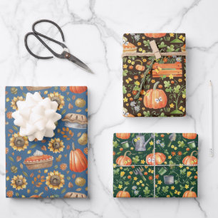 Herbst-Kürbisgarten-Blumen Geschenkpapier Set