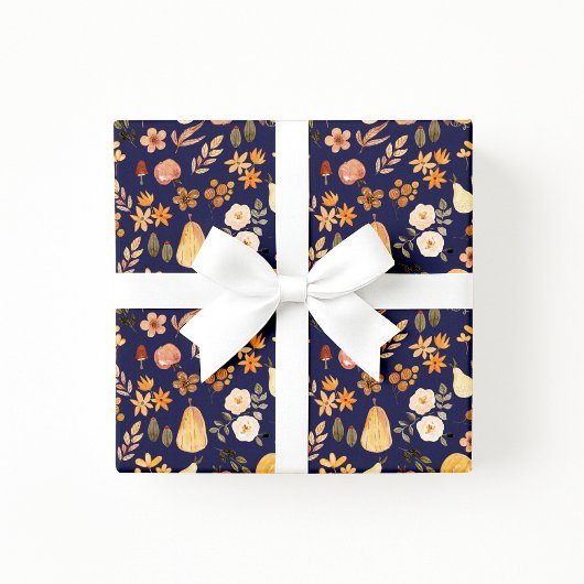 Herbst-Kürbisse-Navy-Herbst-Geschenkpapier Geschenkpapier