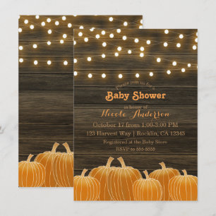 Herbst-Kürbisse und Lichterketten Rustikale Babypa Einladung