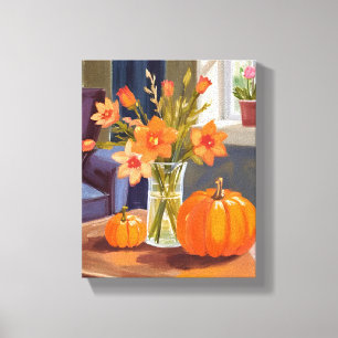 Herbst-Kürbisstrauß   Orange Blumen Herbst Leinwanddruck