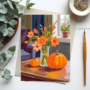 Herbst-Kürbisstrauß   Orange Blumen Herbst Postkarte