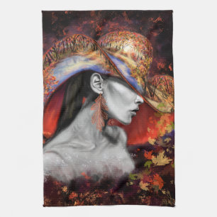 Herbst Lady Kitchen Handtuch - Malerei Art