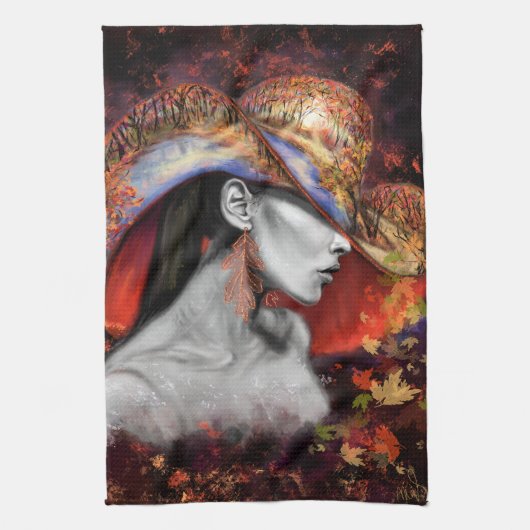 Herbst Lady Kitchen Handtuch - Malerei Art (Vertikal)