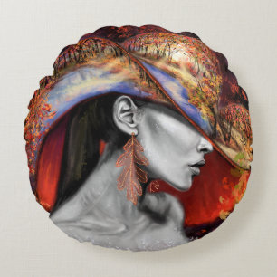 Herbst Lady Round Pillow - Malerei Rundes Kissen
