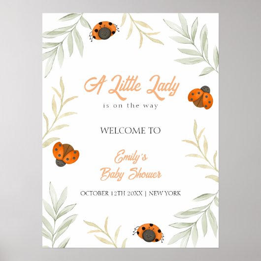 Herbst Ladybug Greenerity Baby Dusche Willkommen Poster (Vorne)