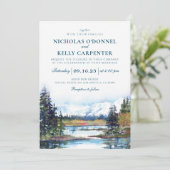 Herbst Lake Waterfront Hochzeitsfeier Einladung (Stehend Vorderseite)